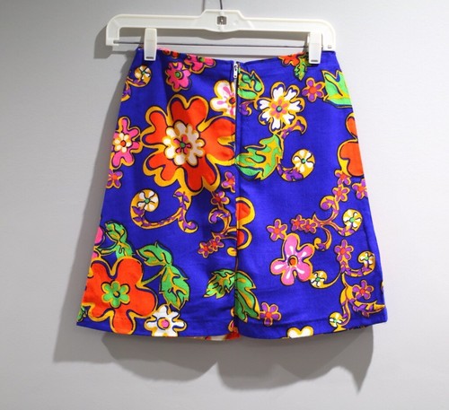 Vintage Skirt Girls Size 14 Neon Floral Mod Shorts Attached Blue  A