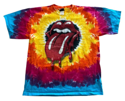 VINTAGE Rolling Stones Shirt Adult Extra Large Tie Dye Liquid Blue Concert Mens