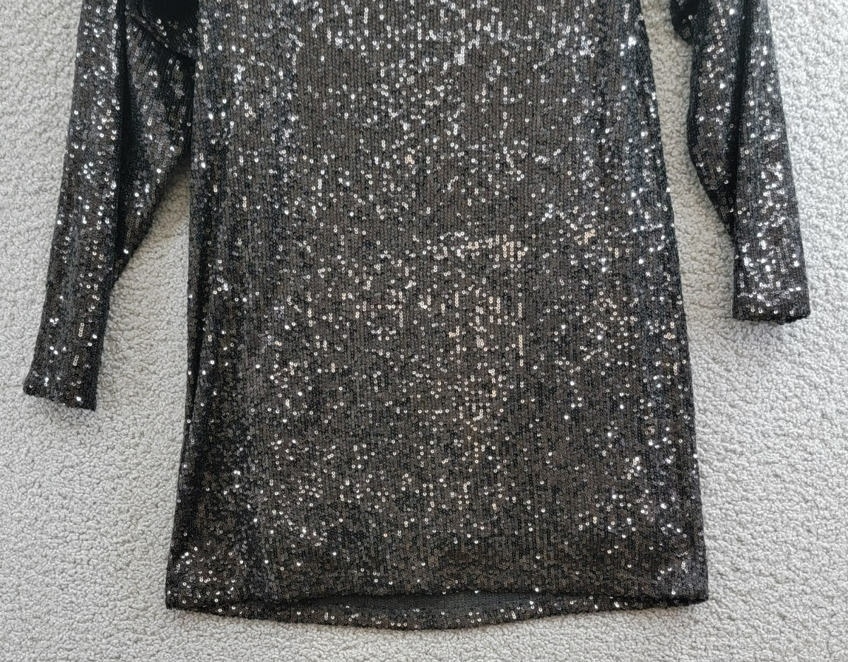 Steve Madden Ginger Sequined Mini Shift Dress Women's 4 Black Boat Neck Pullover - Picture 13 of 14