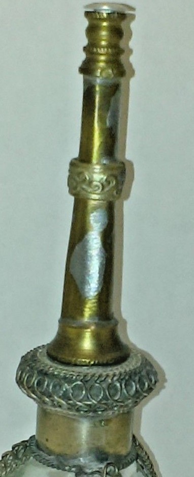 RARE VINTAGE  MOROCCO LAMP  BURNER- PERFUME OIL CLEAR GLASS INTRICATE METAL WORK