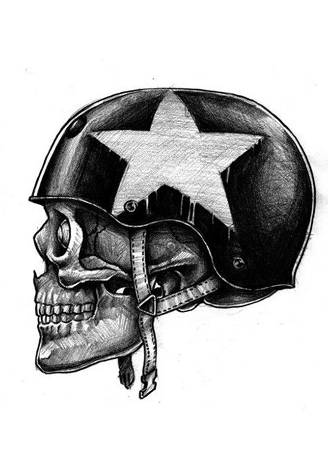 TATTOO für Arm Oberarm Tattoo Aufkleber Totenkopf Soldat mit Helm km069