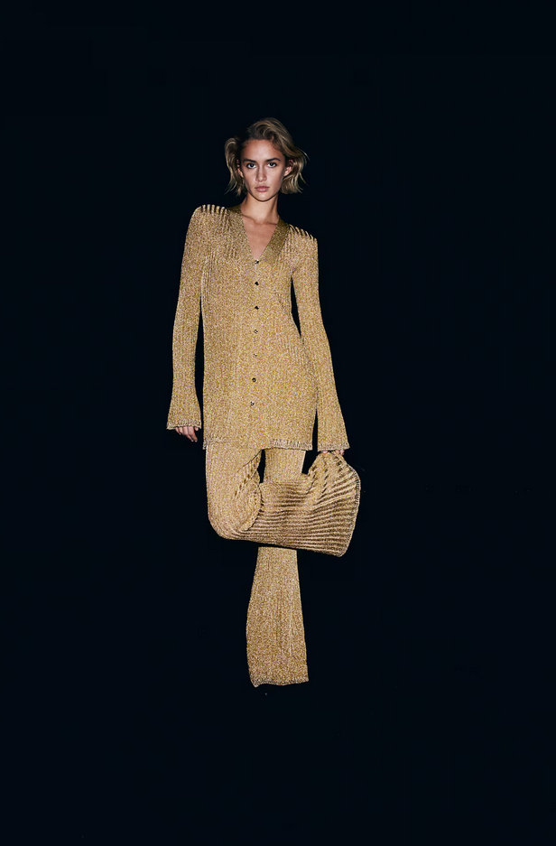 H&M Glittery Rib-Knit Cardigan (Gold-coloured) | eBay