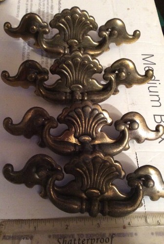 Lot 4 Vintage Brass Draw Pulls Swinging Handles 5.5” Mount Holes 3” Apart