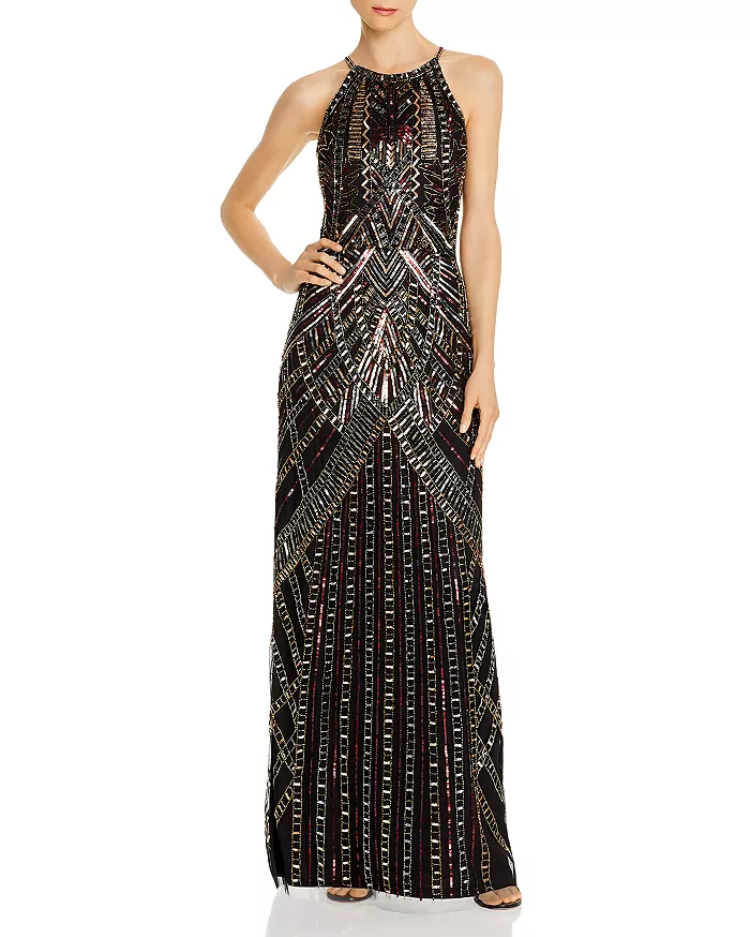 Aidan Mattox Beaded Halter Gown $475 Size 0 # 12B 890 Blm | eBay