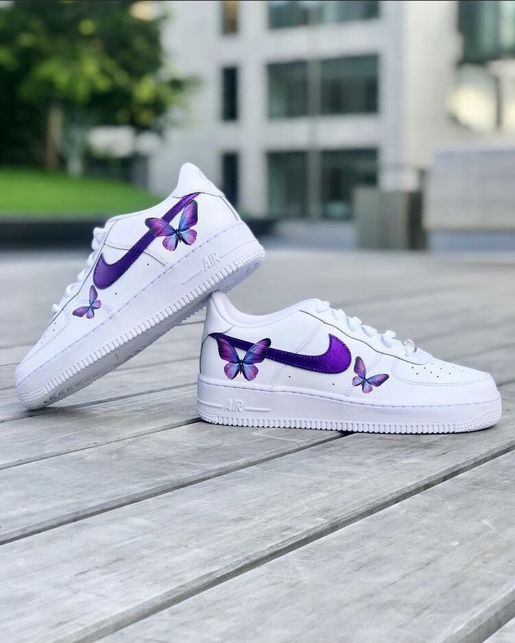 Pre-owned Nike Air Force 1 Purple Glitter Butterfly Low White Custom Shoes All Sizes