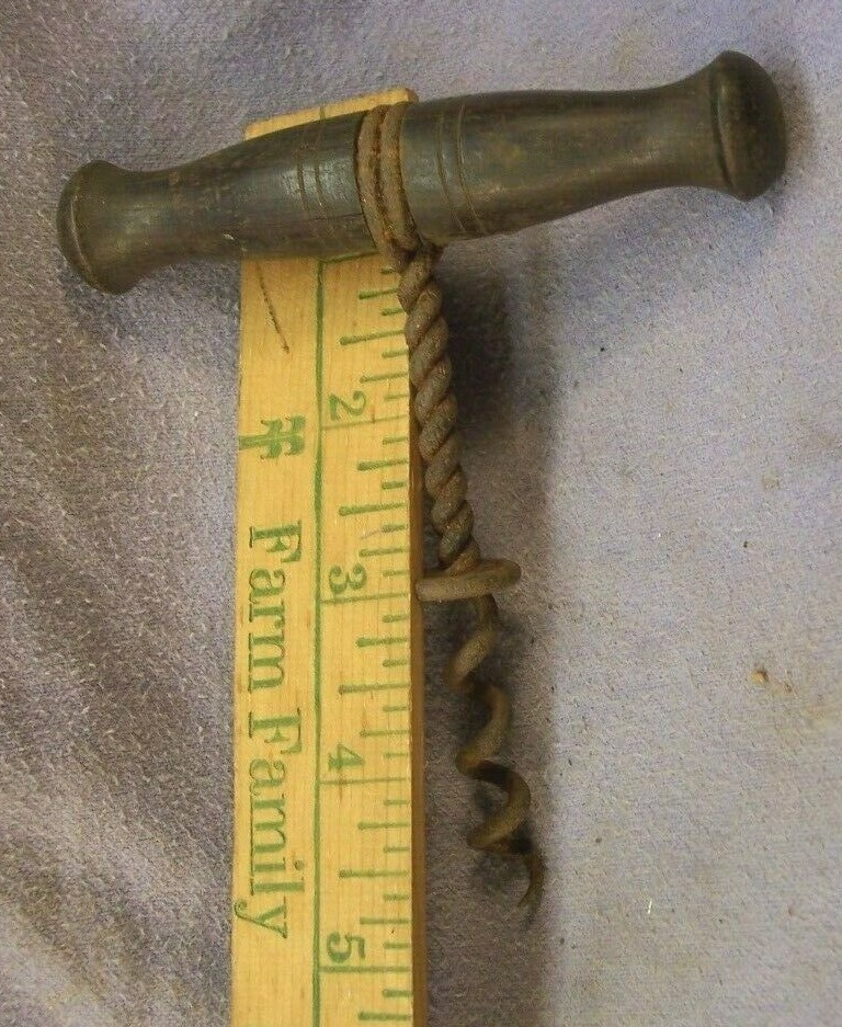 ANTIQUE CORKSCREW ROSEWOOD OR WALNUT HANDLE AS FOUND