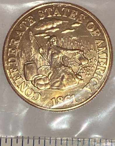 1861 CONFEDERATE STATES OF AMERICA TOKEN $20 GOLDEN CSA MEDAL CIVIL WAR COIN BU