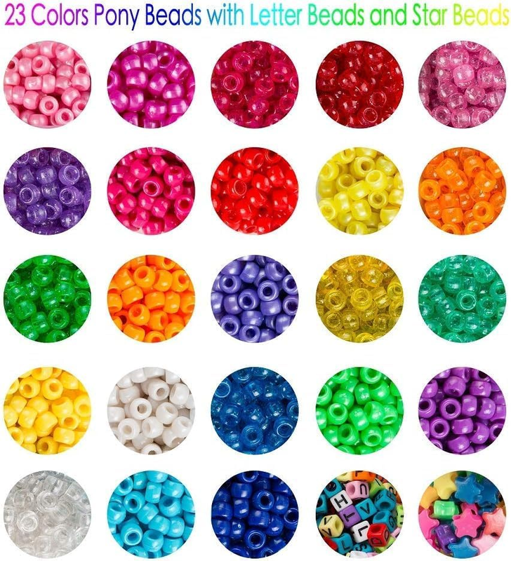 Pony Beads, 3,300 pcs 9mm Pony Beads Set in 23 Colors with Letter Beads, Star Be