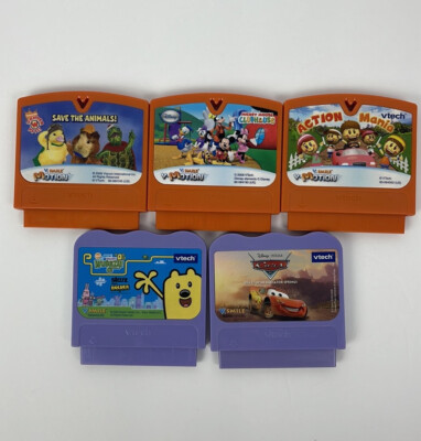Lot Of 5 VTech  VSmile & Motion Game Cartridges mickey mouse disney animals cars