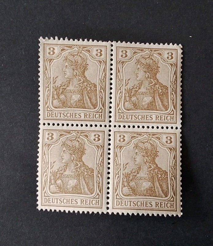 Briefmarken Dr 1902 Germania 3 Pf, 4er Block, (**), Michel-Nr  69
