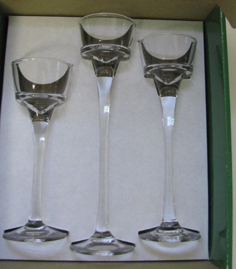 Candle Holders Clear Stem Glass Set Of 3  Sizes  6