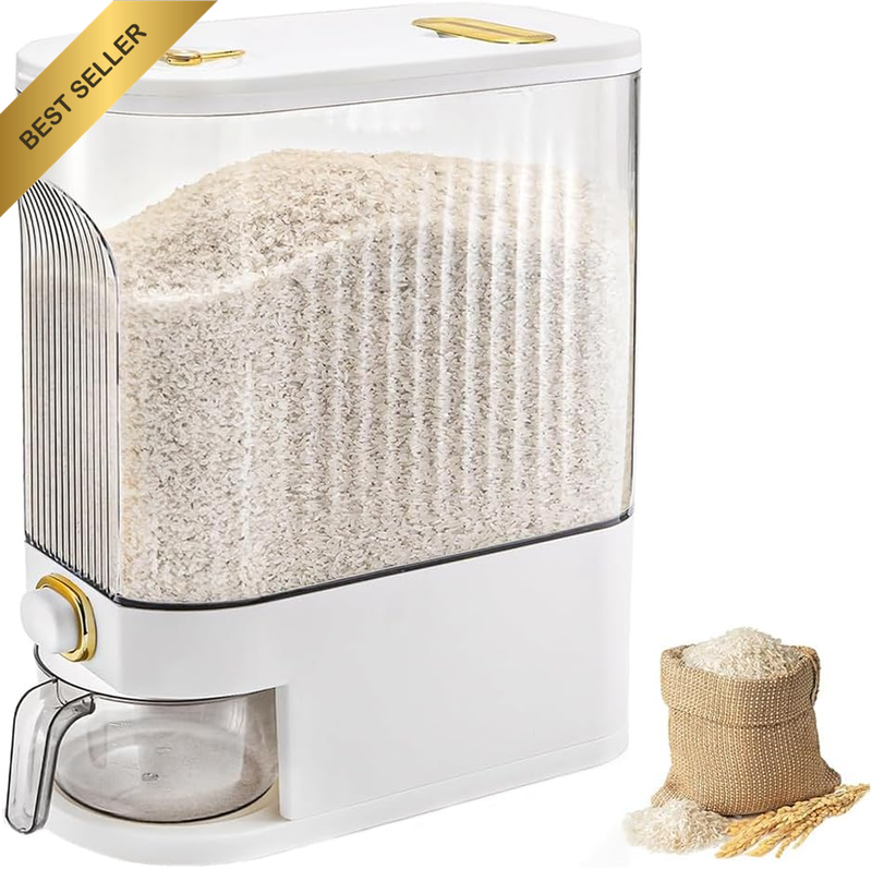 Clear Rice Holder Dispenser,Large Dry Food Storage Container,Press to Release Ri