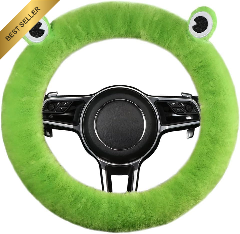 Car Auto Steering Wheel Cover, Cute Style Fluffy Genuine Wool Sheepskin Cover fo