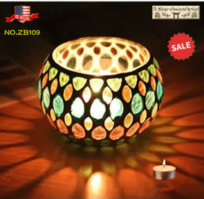 Mosaic Glass Dinner Wedding Party Candle Holder Gift Set Home Decor Candle Free