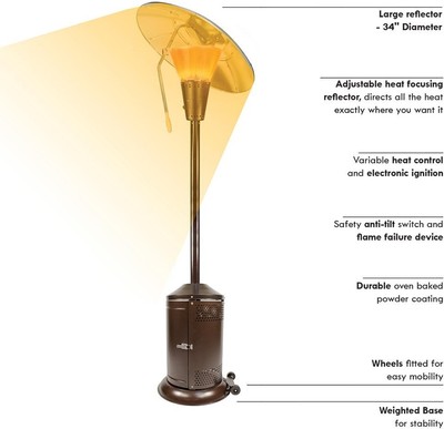 Hampton Bay Bronze Heat-Focusing Propane Gas Patio Heater Adjustable Thermostat