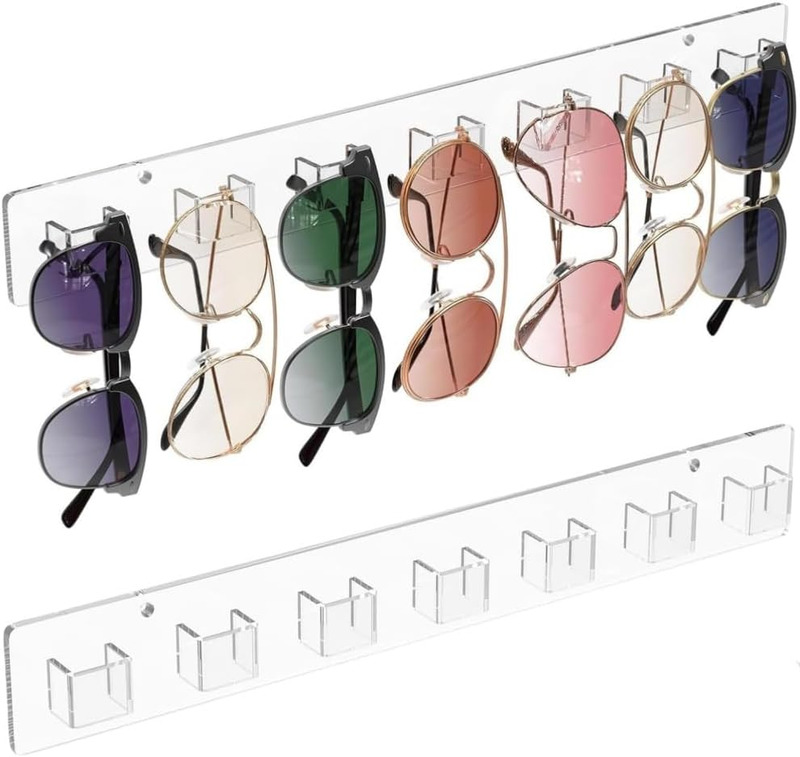 Sunglasses Storage Rack 2 Pieces, Wall Mounted Glasses Frame, Transparent Acryli
