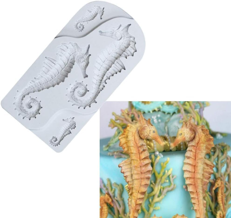 4-Hole Sizes Cute Seahorses Shapes DIY 3D Silicone Mold Making Ice Blocks Candy