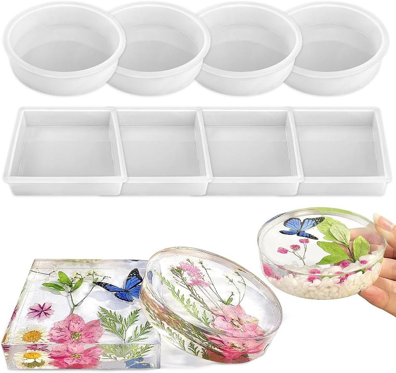 8 Pack Deep Coaster Molds, Square Round Coaster Resin Molds, Small Coaster Silic