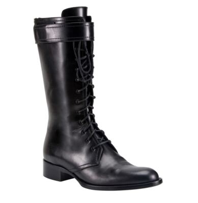 Pre-owned Tamara Mellon Black Mid-calf Combat Boots 20mm Heels $750