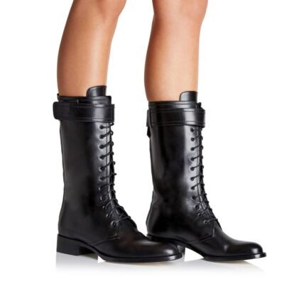 Pre-owned Tamara Mellon Black Mid-calf Combat Boots 20mm Heels $750