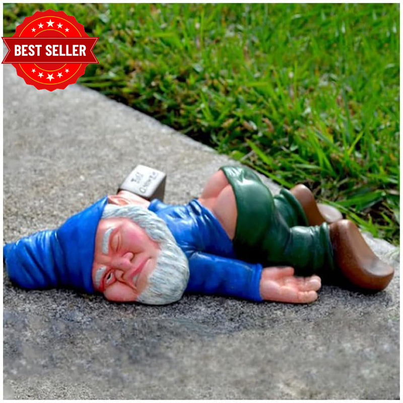 Drunk Garden Gnome Statue 9.5'' Tall Large Funny Outdoor Statues Creative Naught