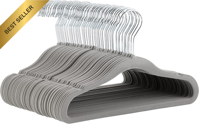 Kids Velvet, Non-Slip Clothes Hangers, Gray - Pack of 50