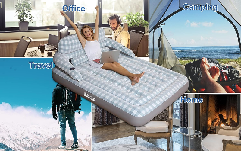 Air Mattress with Headboard - 9" Inflatable Bed, Flocked Top, Fast Inflation