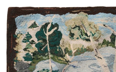 Antique Hand Hooked Rug, Exceptional, Landscape with House 34