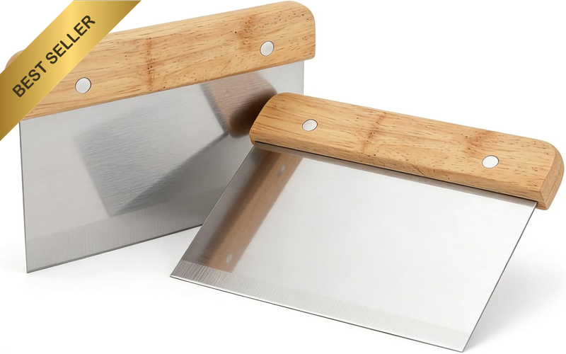 2 Pack Dough Scraper Bench Cutter 6X3 Inch Stainless Steel with Wood Handle Mult