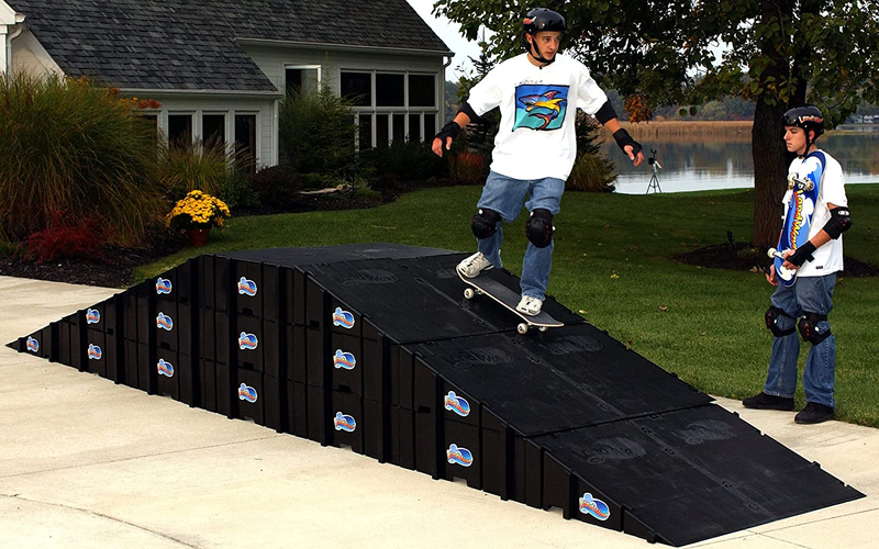 Skateboard Ramp Park Starter Pack with 2 Ramps and 1 Landing Deck