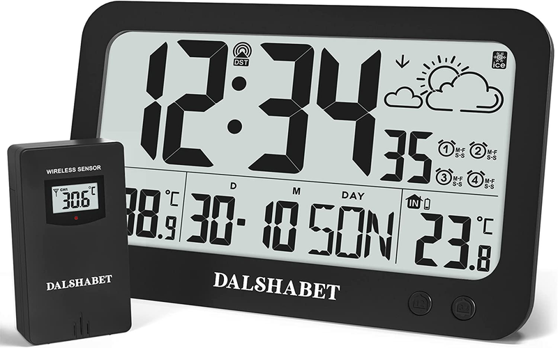 Atomic Clock with Indoor Outdoor Temperature, Digital Alarm Clock