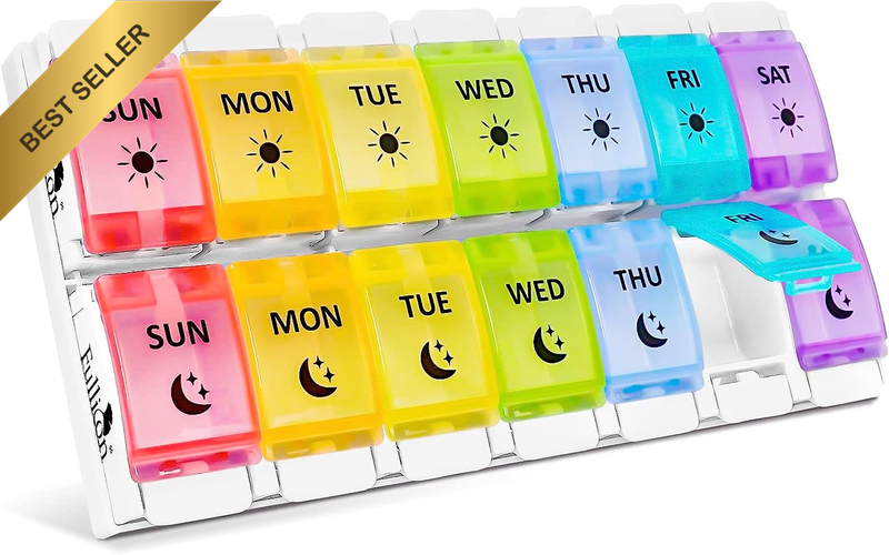 Pill Organizer 2 Times a Day Large, Weekly Pill Box Container Cases with Unique