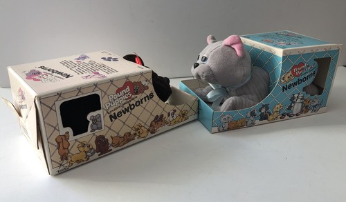 2 Vintage 1986 Newborn Pound Puppies and Kittens IOB