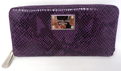 Michael Kors Purple Python Embossed Zip Around Continental Wallet 4 x8 x1 