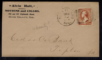 1884 Rock Island Illinois USA Notions and Cigars Advertising Cover to Cedar Bank