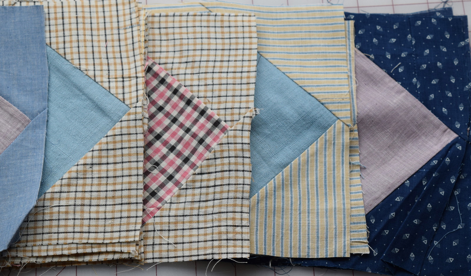 18 1910's Diamond in a Square quilt blocks, beautiful thread dyed plaids, checks