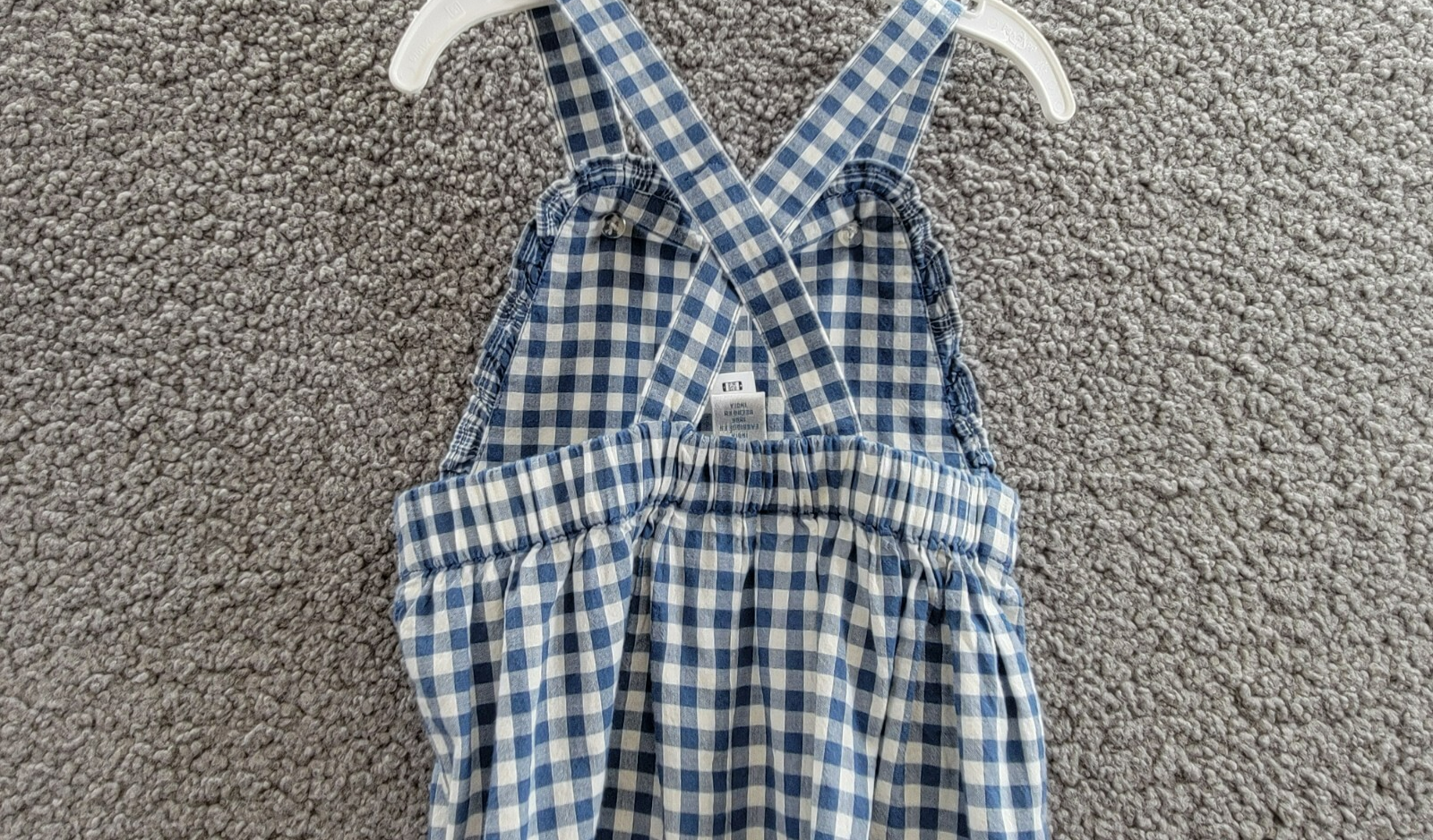 Ralph Lauren Gingham Madras Bubble Shortall & Hat Set Baby Girls 6M Blue Snap Up - Picture 10 of 24