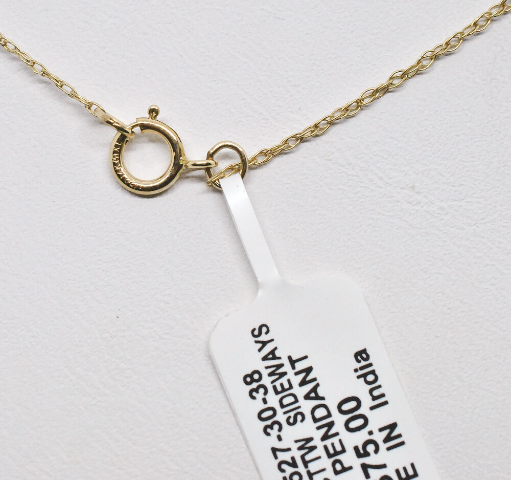 $375 10K Y. Gold Diamond Sideways Cross .10ctw Petite Pendant & 18 Inch Necklace