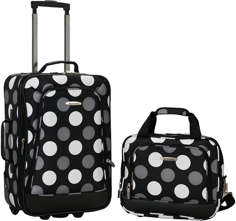 Travel Bag 2 Piece Printed Luggage Set New Black Dot Medium