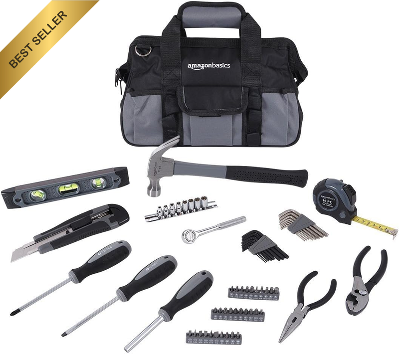 65 Piece Home Basic Repair Tool Kit Set with Bag, Silver, Black