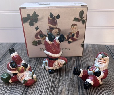Fitz and Floyd Tumbling Santas Figurines 2002 Set 3 New Opened Box Christmas
