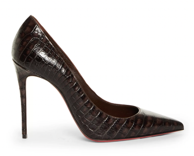 Christian Louboutin Kate 100 Expresso Brown Croc Classic Pointed Heel Pump 38