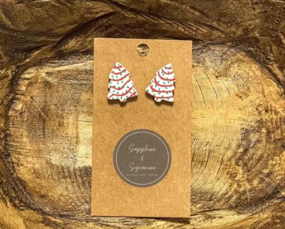 CHRISTMAS TREE DESIGN CAKE COOKIE  STUD EARRING MULTICOLORED NEW FAST FREE SHIP