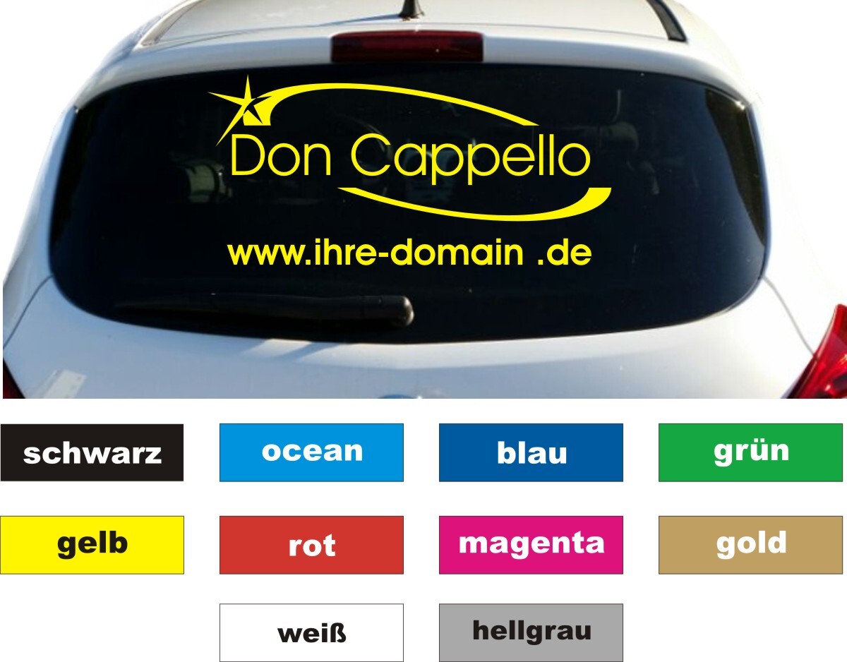 Werbung Autobeschriftung mit Logo Stella und Domain Aufkleber Heckscheibe 80 cm