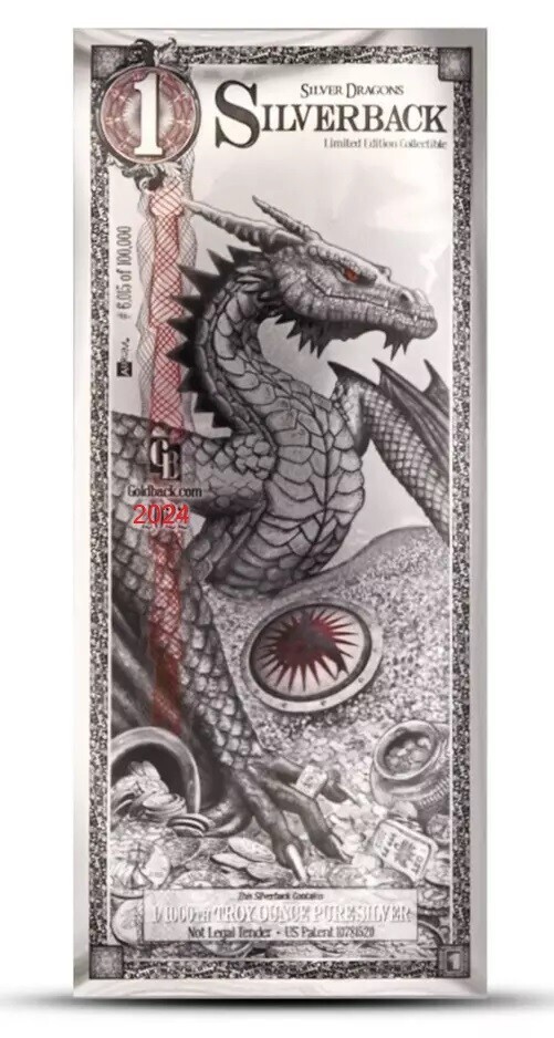 2024 Silverback 1 Dragon Note 999 Fine Silver Currency Year