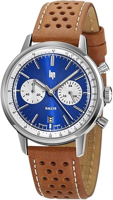 Lip Rallye 671803 Men's Brown Leather Strap Blue Chrono Dial Quartz Watch 38 mm