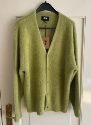 Stussy shaggy cardigan lime green