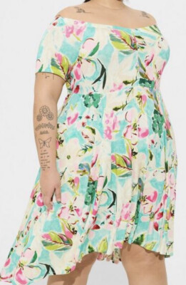 Torrid Skater Dress Floral Multi  Off Shoulder Women s Size 3X (22-24)