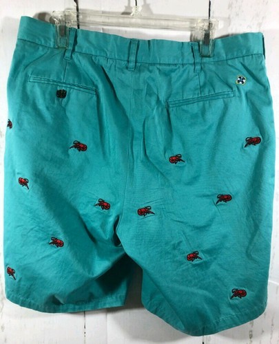 Castaway Nantucket Island Bright Blue Red Crawfish  Print Shorts Men's 36