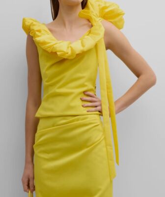 Christopher John Rogers Women's Yellow Silk Draped Bustier Blouse Top Size 12
